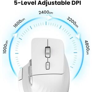 Wireless Ergonomic Mouse White Multi-Device Bluetooth 2.4G Rechargeable 4800 DPI